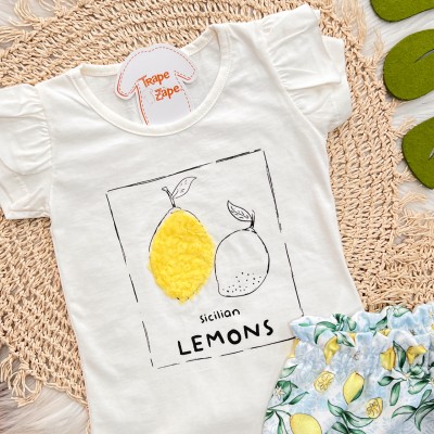 Conj. Blusa Sicilian Lemon e Short - Off White e Azul